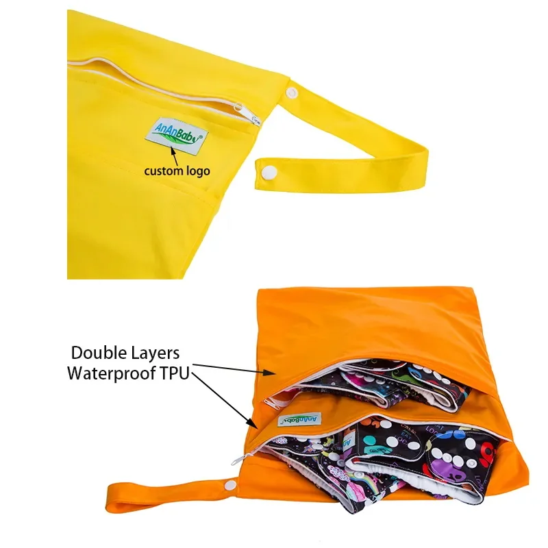 Custom Logo Large Baby Washable Reusable Waterproof Diaper Cloth Wet Dry Bags