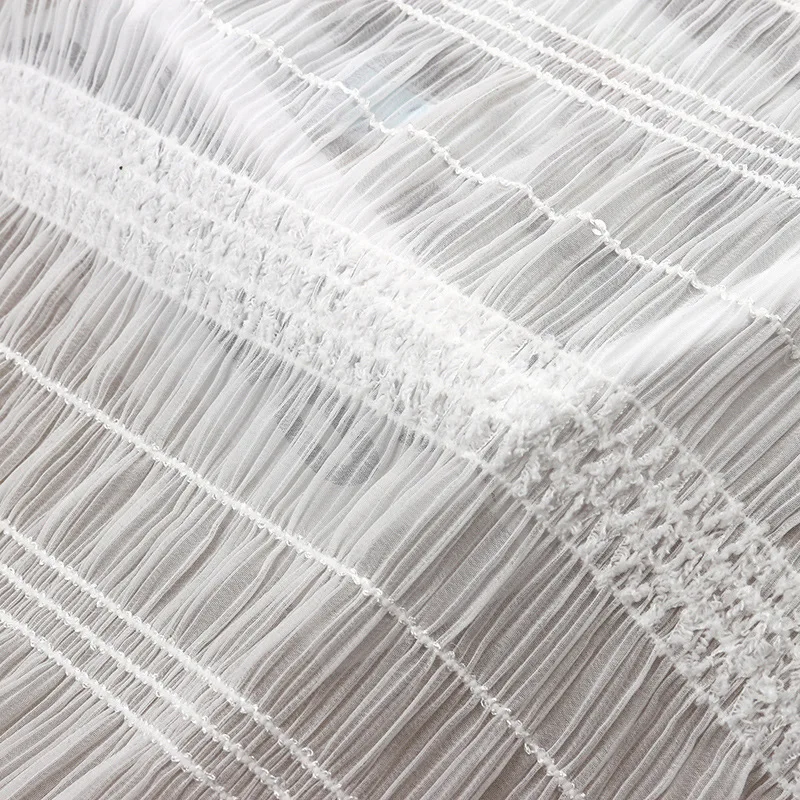 
Soft White Solid Color Striped Crepe Chiffon Tulle Fabric for Dress Shirts, by the Yard 