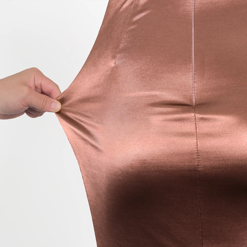 Wedding Party Bridesmaid Evening Gown Women Sleeveless Wrap V Neck Ruched Backless Stretchy Satin Formal Event FMaxi Dress