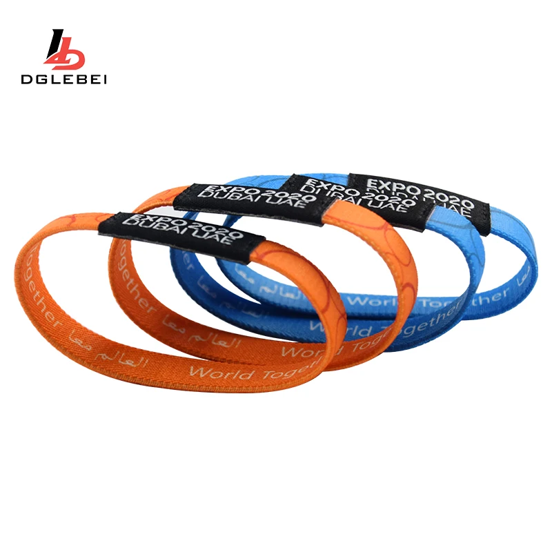 High quality custom logo polyester event bracelet elastic custom fabric wristband for activity