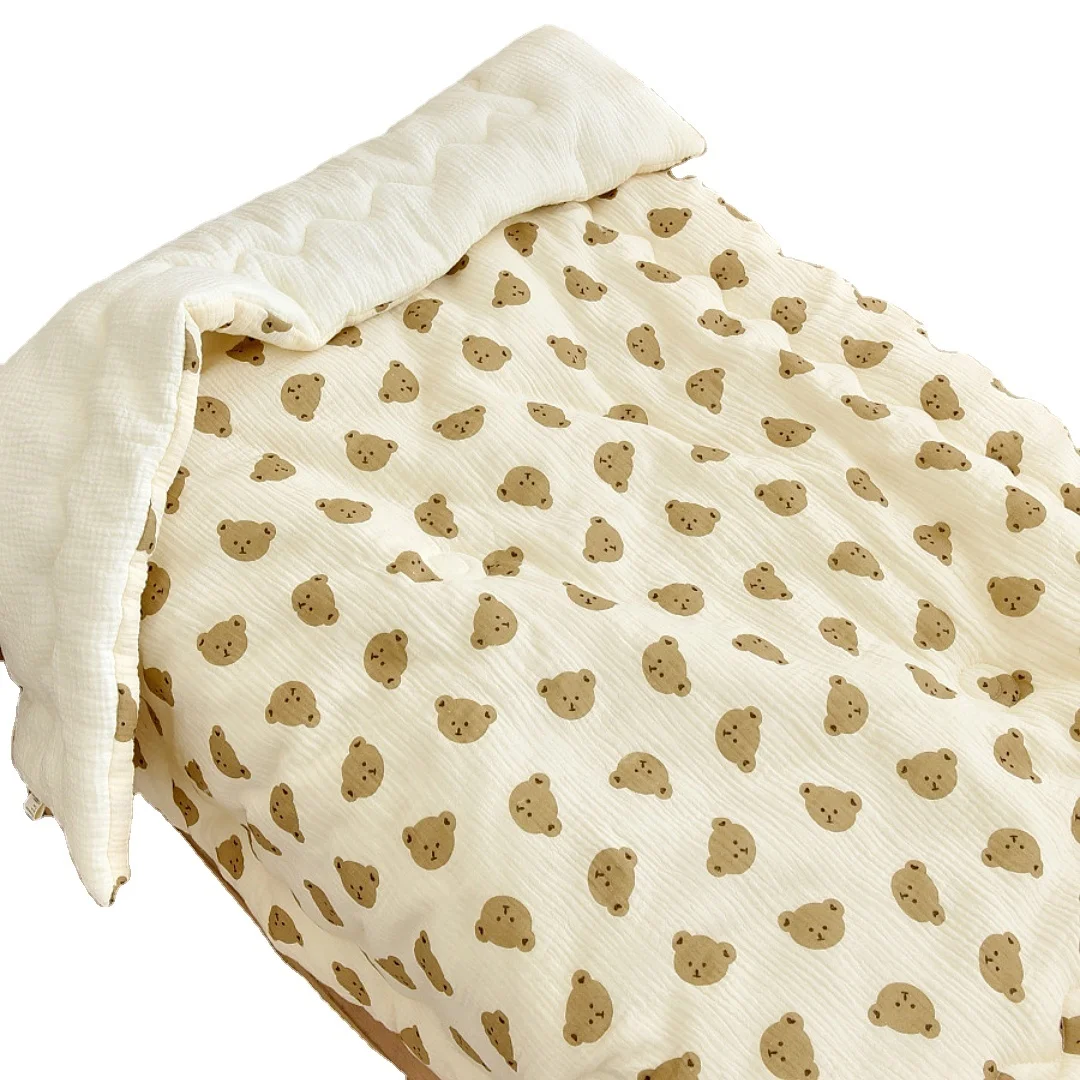 Cotton Muslin Comforter for Toddlers Super Soft Cartoon Print-E Crib Quilt Blanket Neutral Comforter for Newborn Toddler