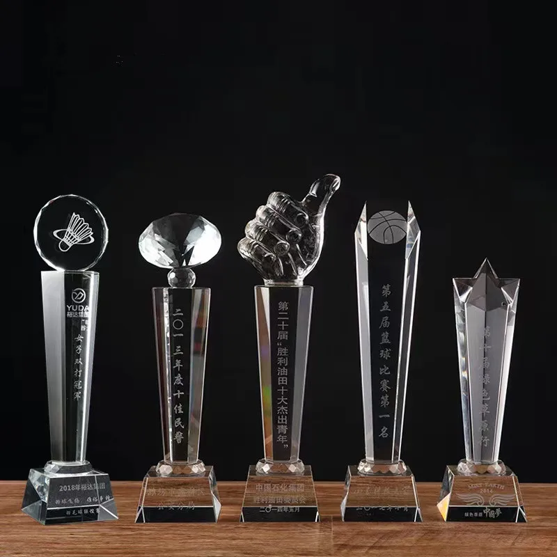 Customized K9 Crystal Trophy Personality metal trophy Crystal medal with wooden base Gift box packing Wooden trophy