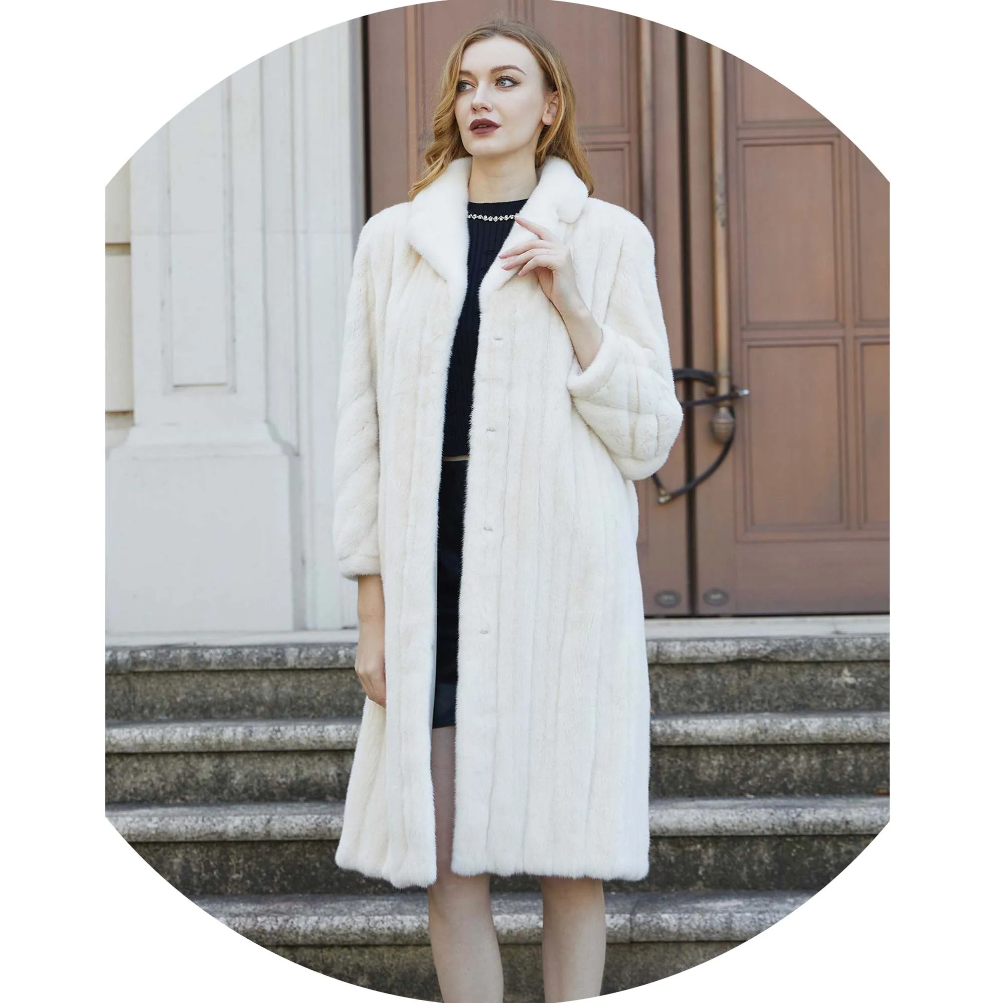 Luxury Design Womens Warm Winter Genuine Real Mink Fur Coat