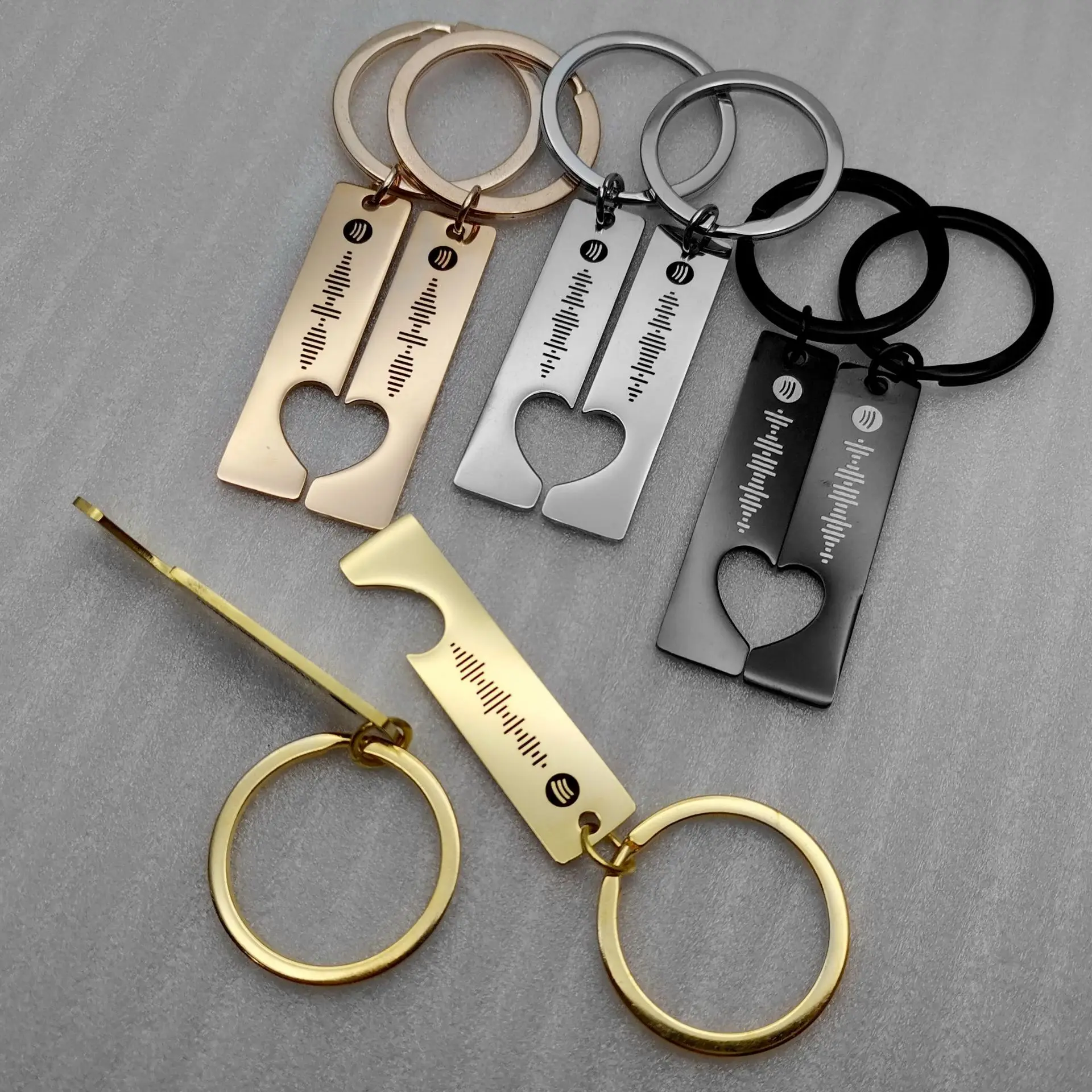 2 Personalized Code Keychains Engraved Song-Album-Playlist Keychain Custom Engraved Code Scan Music KeyChain for Couple Friends