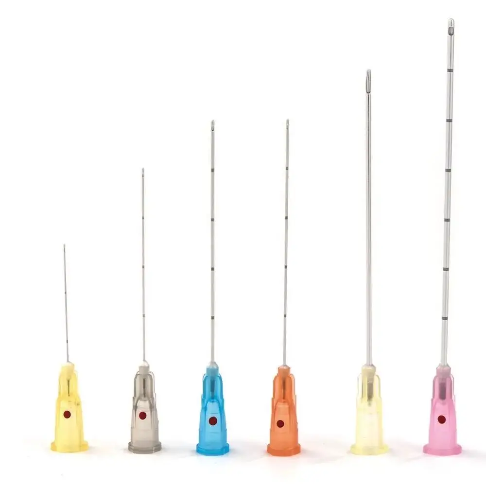 Disposable stainless steel types of cannula and sizes 18g 21g 22g 23g 25g 27g blunt tip fine micro cannula needle for fillers