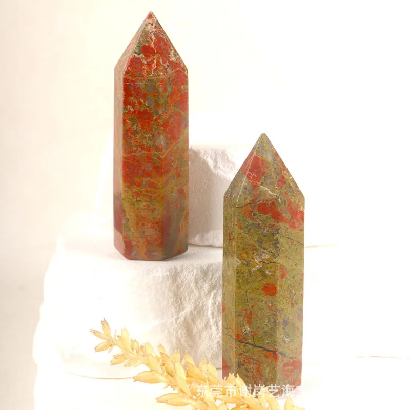 Natural Crystal Red Jasper Hexagonal Pillar Ornament Double-Pointed Original Stone Polished Demagnetized for Healing Energy