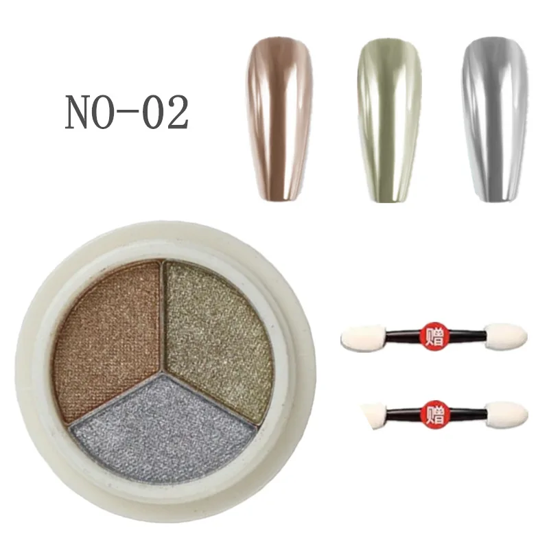 Chrome Nails Powder Mermaid Powders Mirror Nail Pigment Mixed 3 colors sets Nail Polish Mirror Powder
