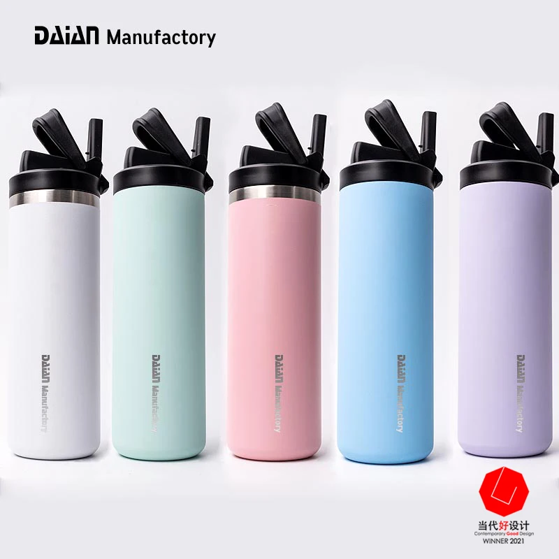 Customized 18oz/20oz/32oz Hot Sports Double Wall Insulated Vacuum Flask Stainless Steel Water Bottle with Straw Lid