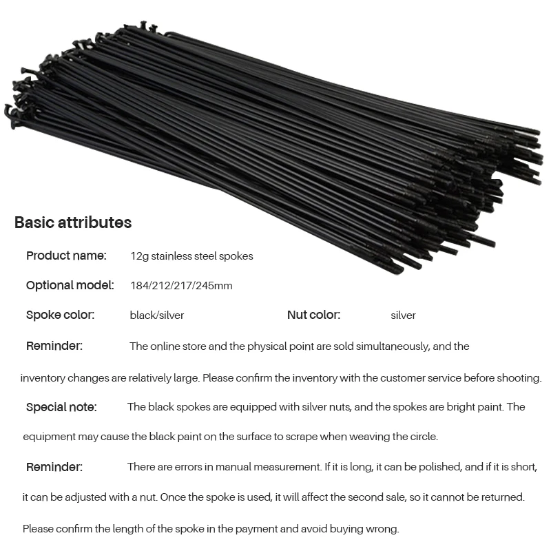 12G Bicycle Spokes 80mm-297mm with Nipples, 26inch 700C Wheels Stainless Steel Mountain Road Bike High Strength Bicycle Spokes