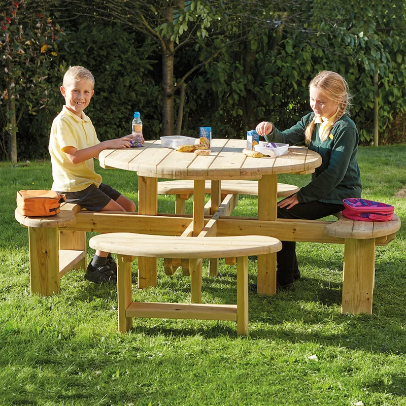 Winning Octagonal Junior Height Picnic Bench Montessori Outdoor Table and Chair Set Kids Kindergarten Daycare Wooden Furniture