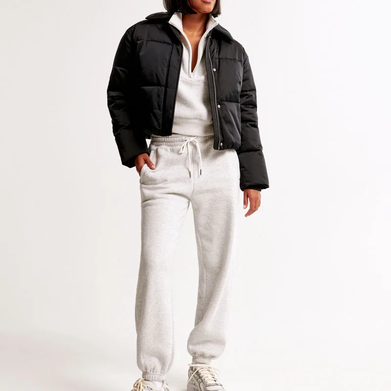 custom high quality soft satin fabric concealed snaps storm cuffs winter Puffer Jacket