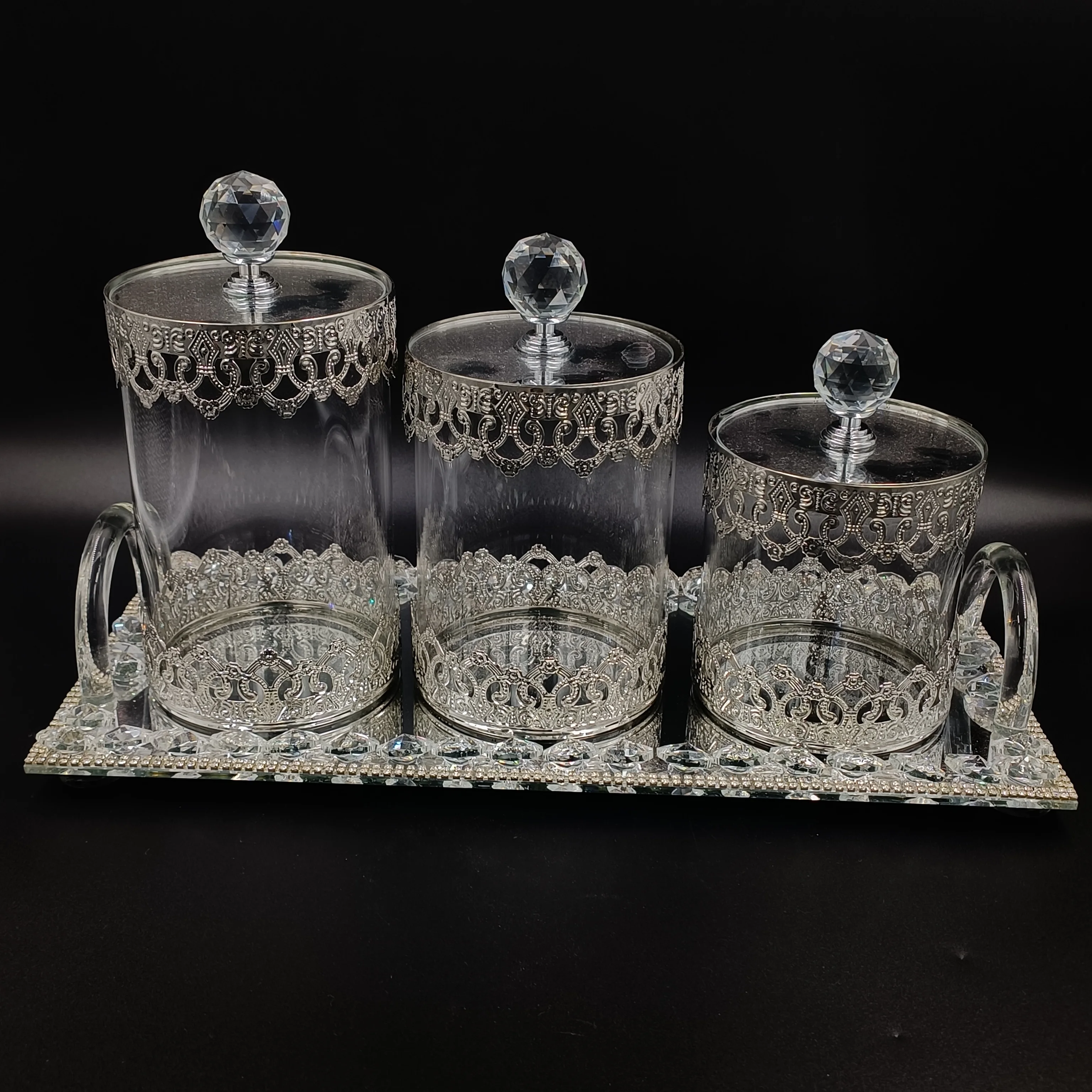 FOSUN Storage Jars Candy Sugar Case Box Wholesale Ribbed Glass Size Your Logo Glass Round Customized for Wedding Decor Kitchen