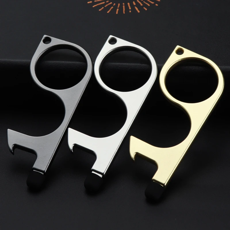 No-Touch Key Press Elevator Tool Antimicrobial Key Chain Door Opener Beer Trigger Touch Screen Key Chains Open Door Hygiene