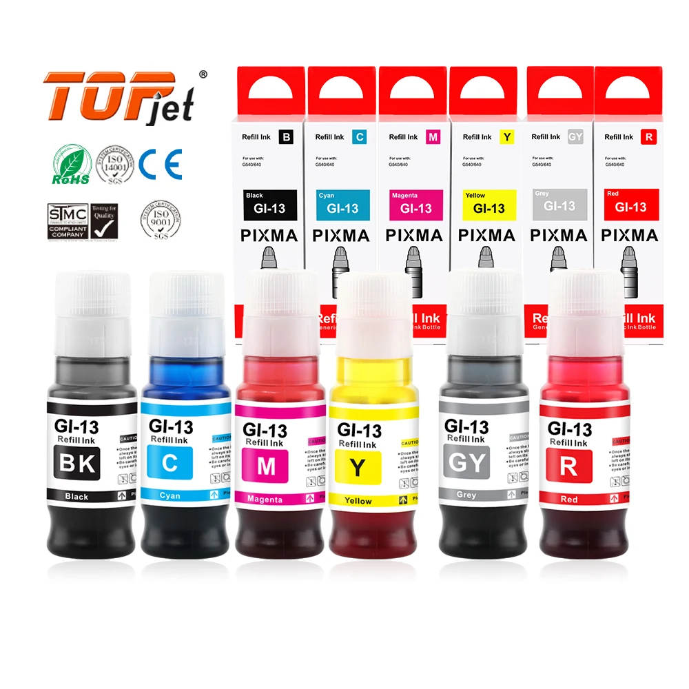 Topjet Refill Ink GI13 GI 13 GI-13 Premium Compatible Color Bulk Water Based Bottle For Canon PIXMA G510 G610 Printer