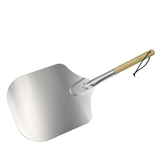 Square Shovel Aluminium Pizza Peel With Detachable Rubber Wood Long