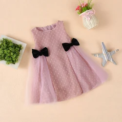 Stylish chiffon girl dress import bowknot flower kids dress for girls 0-4 years