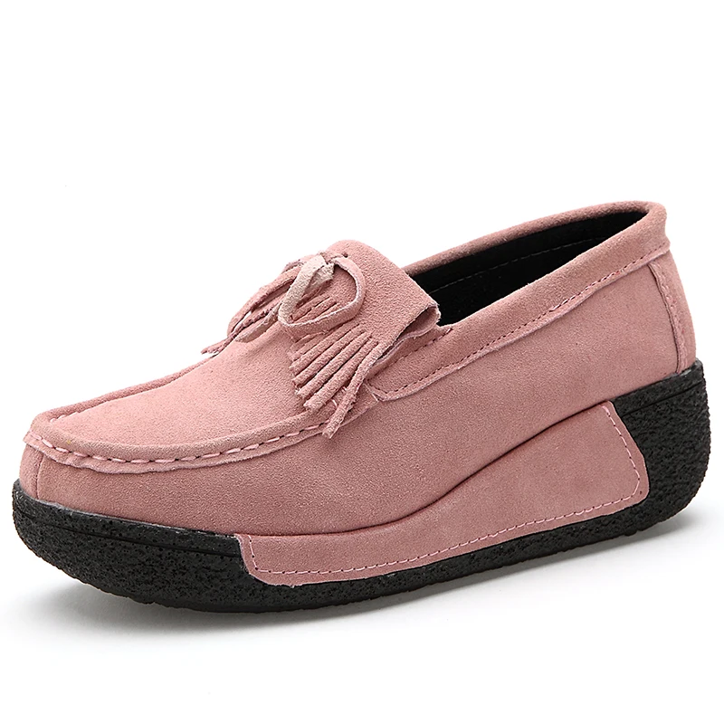 Модные женские туфли на платформе с круглым носком, увеличивающие рост замшевые лоферы