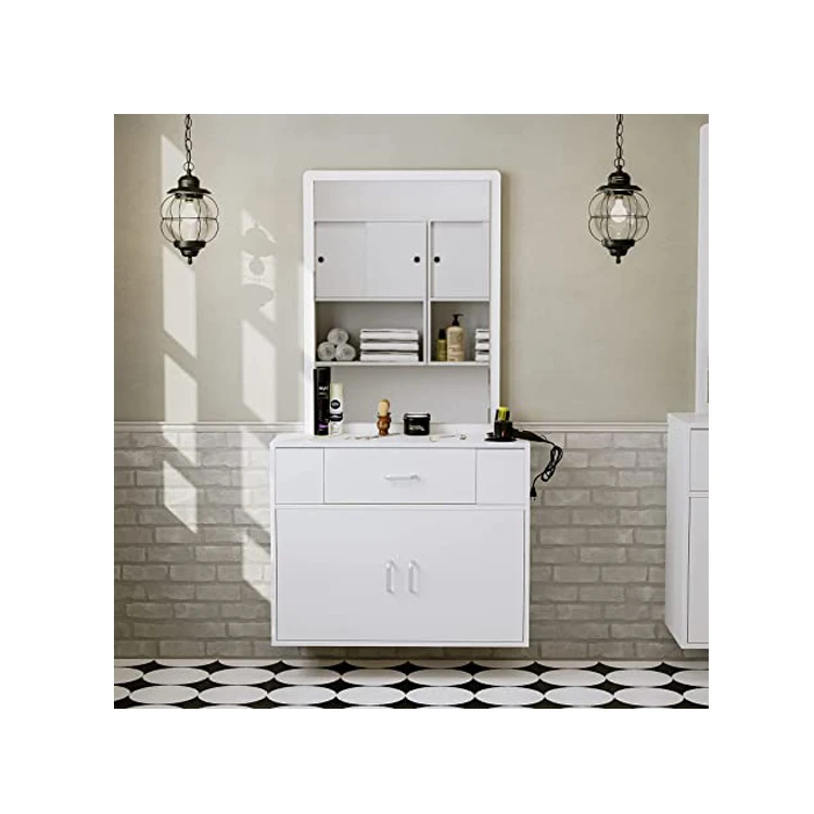 wholesale custom black rectangle wall mounted makeup salon station mirror barber shop mirror for beauty salon
