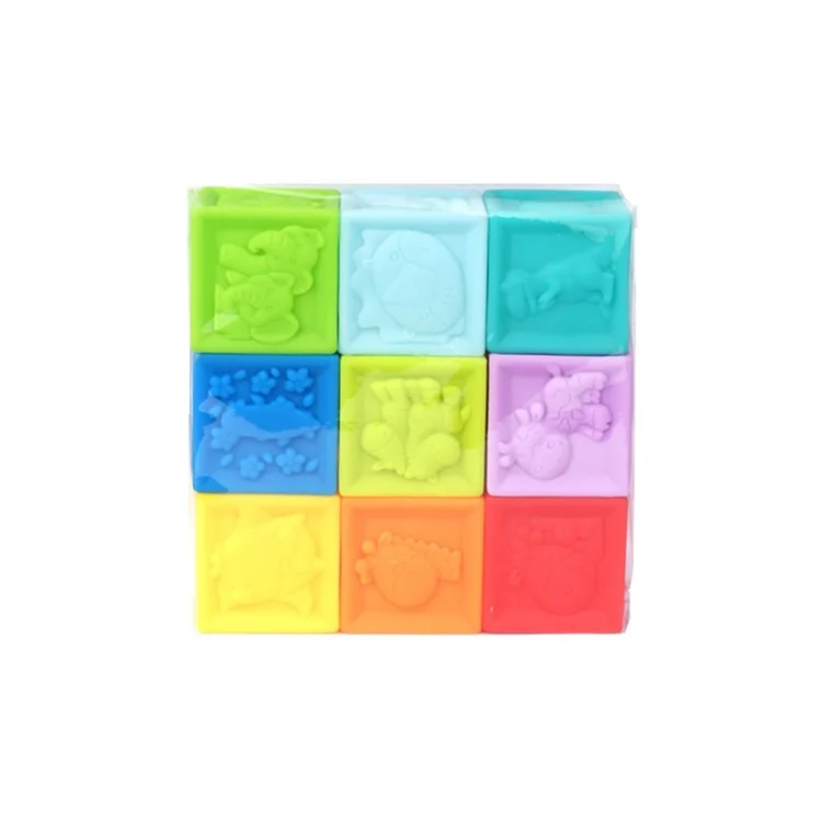 Wholesale Color Plastic Soft PVC Stacking Blocks Baby Water Bath Tub Toys Set Building Block For Kid Gift 12 PCS