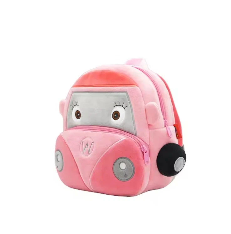 Kawaii Cartoon Mini Kids Plush Backpacks Racer Vehicle Car Toy School Bags for Toddlers