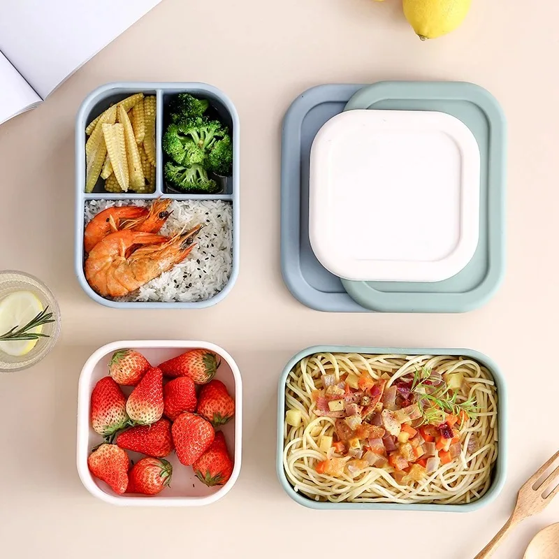 USSE Custom Food Grade Bpa Free Silicon Kid Snack Food Storage Container Leakproof Salad Silicone Lunch Bento Food Storage Box