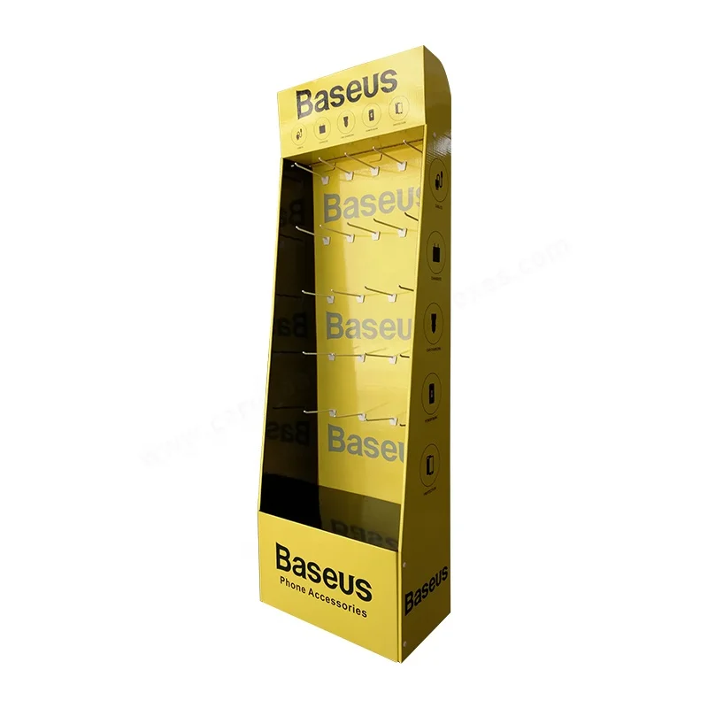 Customized POP Pegboard Floor Cardboard Hook Hanging Display Stand For Cell Phone Accessories