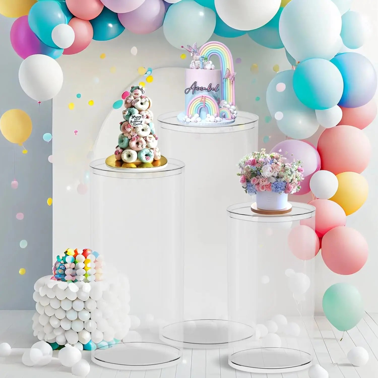 Clear Acrylic Cylinder Stand Support 5-Piece Party Base Display Pillar for Wedding Birthday & Art Decoration