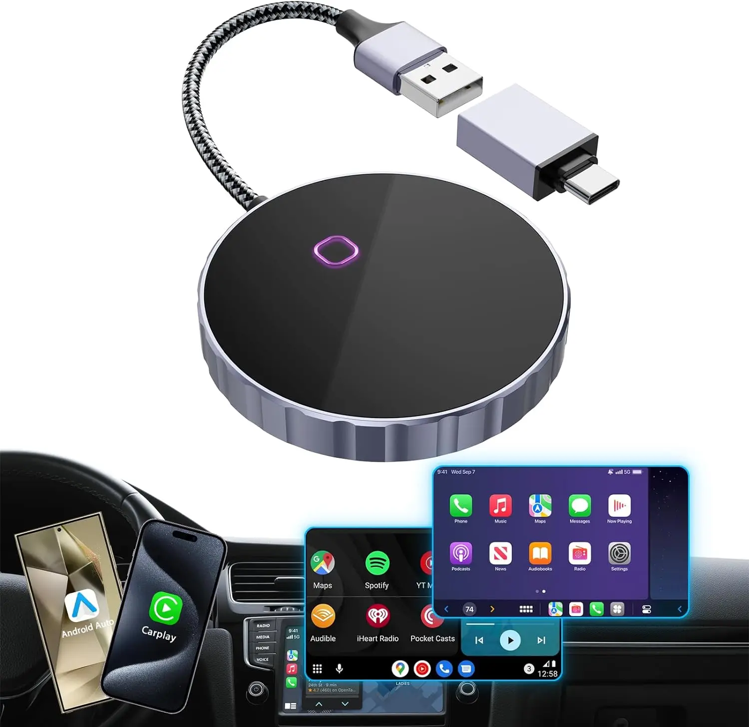 Android Auto Dongle 2-in-1 Wired CarPlay Wireless CarPlay Adapter Android Auto Wireless Adapter
