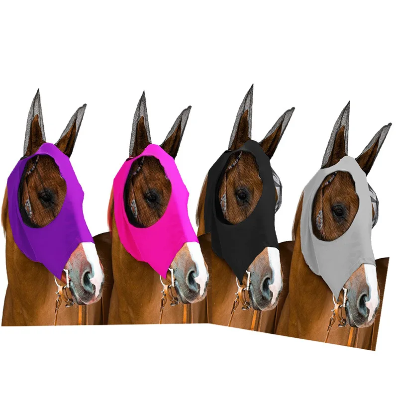 Breathable Stretchy Knitted Mesh Anti Mosquito Horse Fly Horse with Ears Smooth and Elasticity Fly with UV Protection