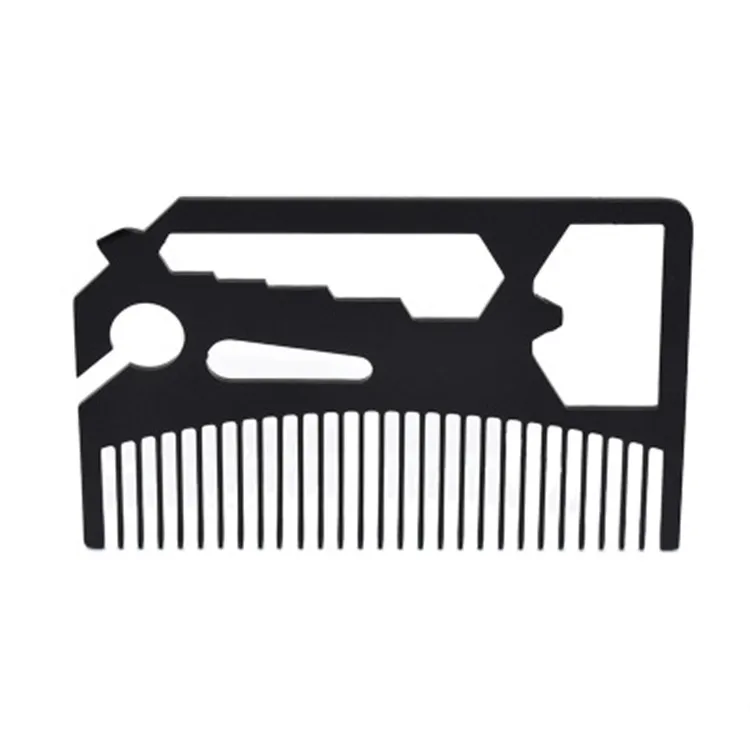 Metal Hair Beard Comb with Bottle Opener Multi-purpose Credit Card Size Tool for Wallet and Pocket Cushion Brush
