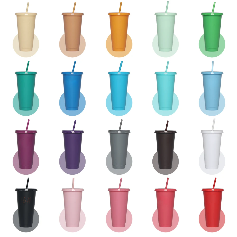 Custom 24oz 710ml reusable pp plastic tumbler water drink mug coffee plastic cups with lids and straws