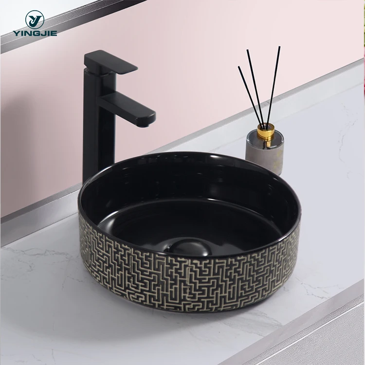 Wholesale sanitary ware round shape art basin table top ceramic washbasin bathroom porcelain marble sink