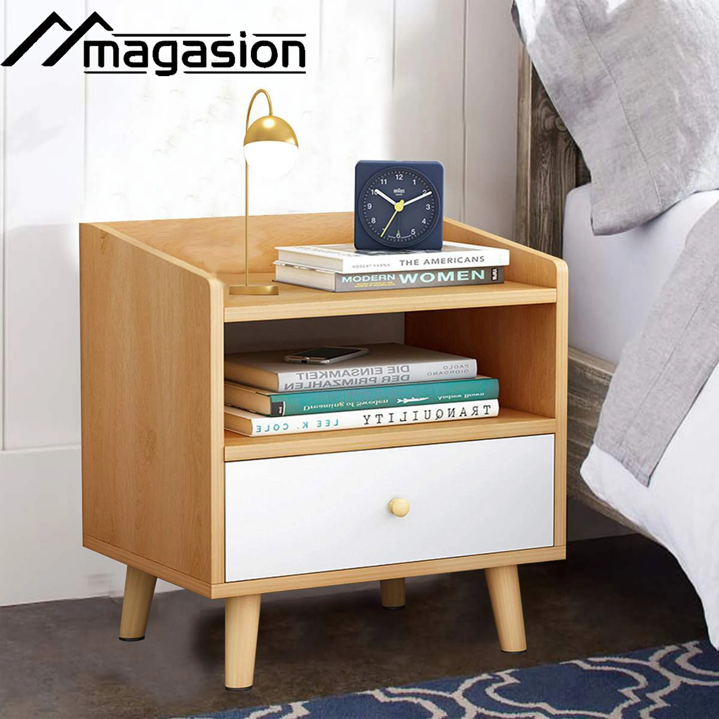 High Quality table be chevet   Wood Color Nightstand With Storage Drawer Bedside Table