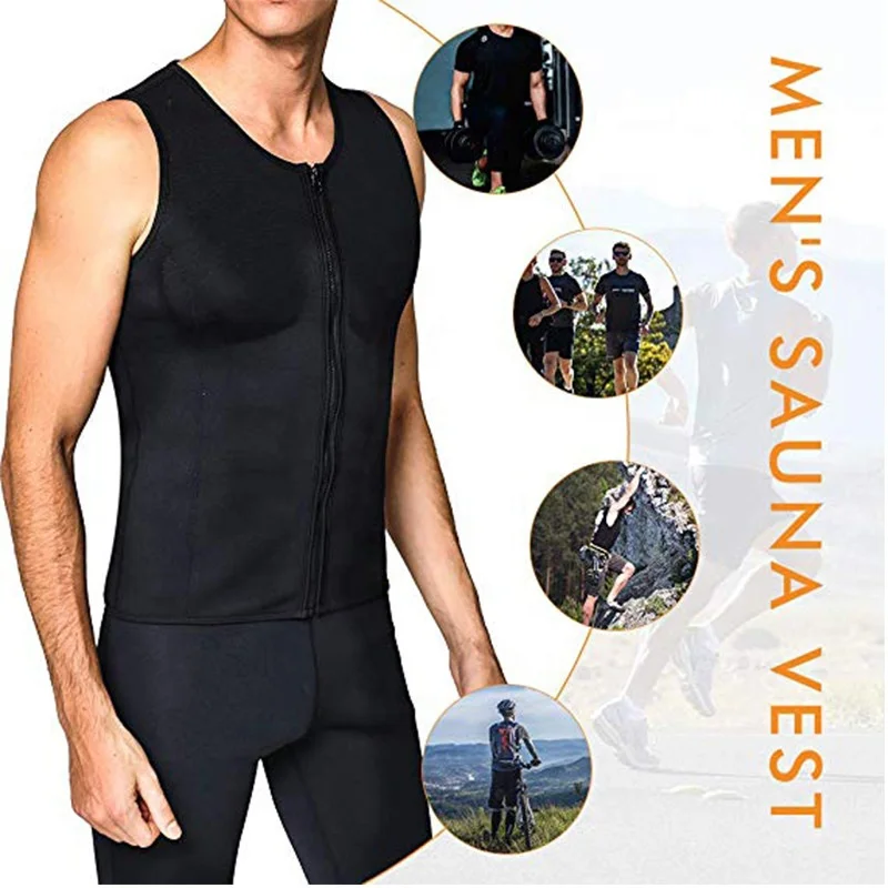 Men Sweat Sauna Zipper Vest Hot Sweat Weight Loss Waist Trainer Corset Neoprene Tank Top Shapewear Slimming Shirt Workout Suit