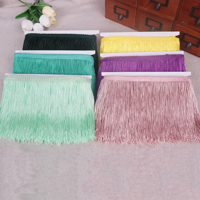 Cheap Price 53colors In stock 4inch Wide Fringe Trim Lace Polyester Fibre Tassel for Dress DIY Stage Show