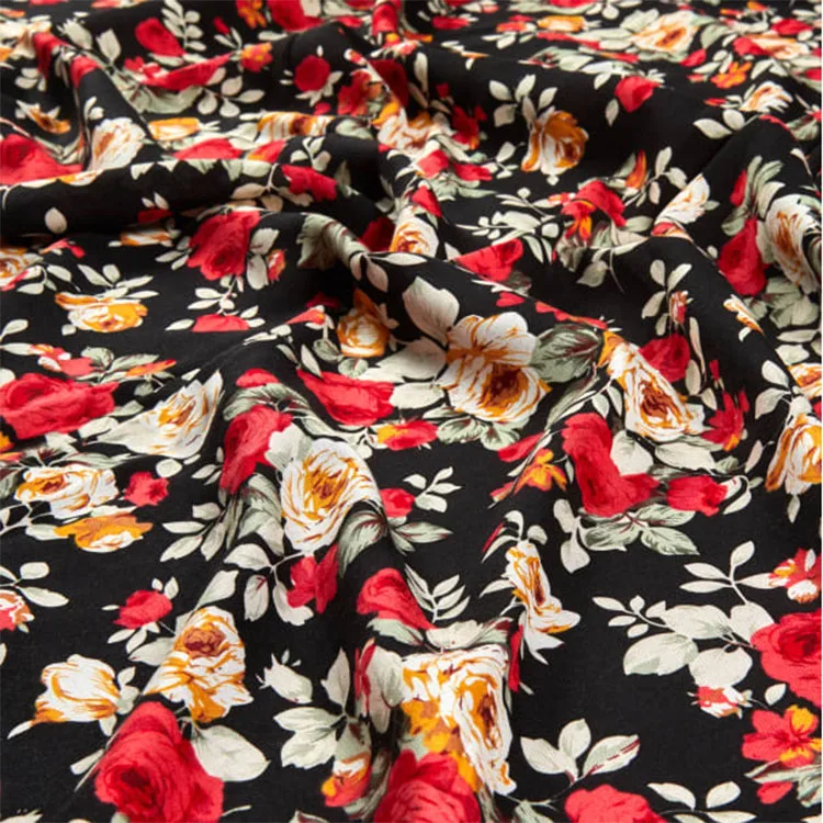 The new hawaiian listing viscose 100% rayon / polyester printing challis fabric for dresses price per meter