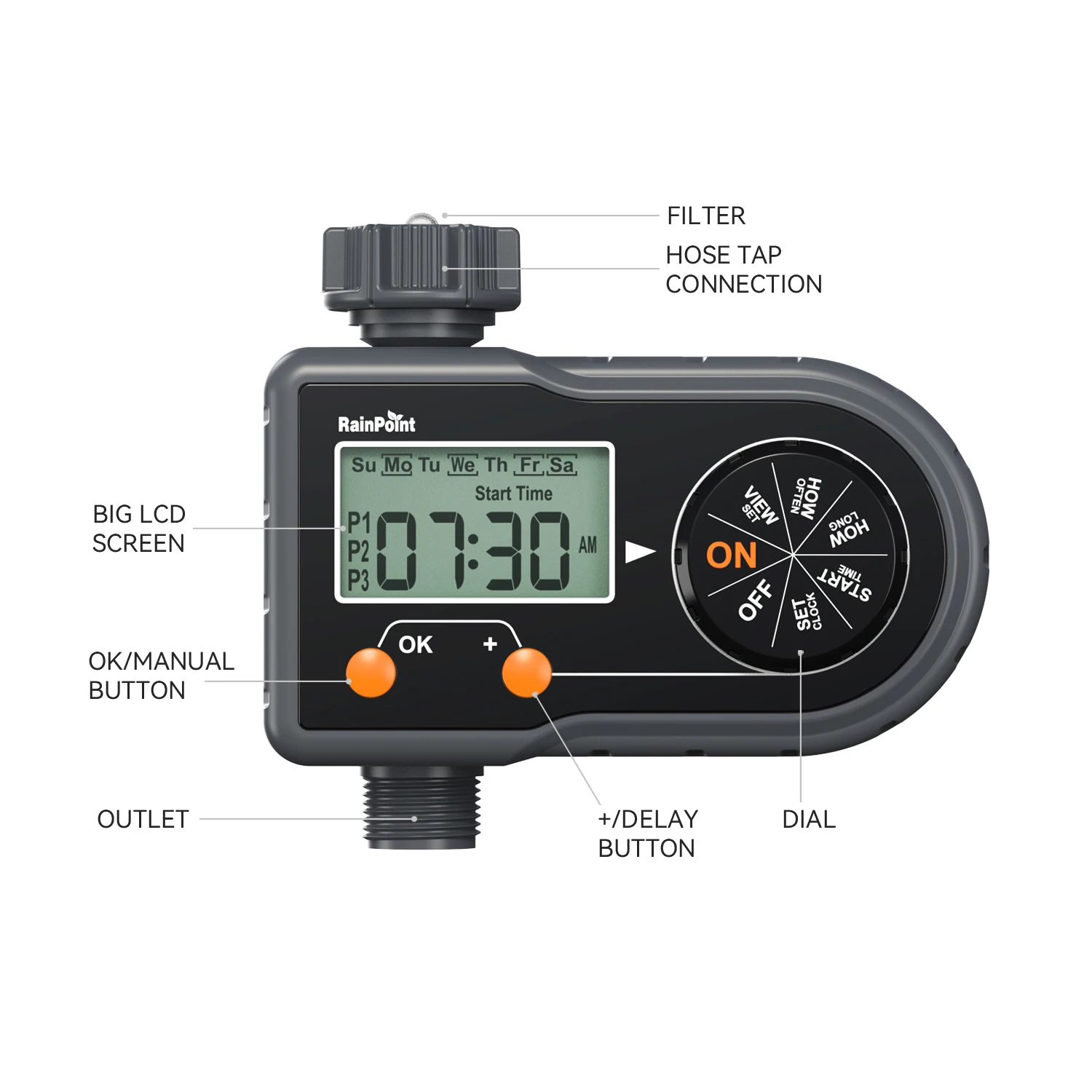Electronic Large LCD Display Automatic Irrigation System Digital Garden Water Timer With 3/4 1/2 Hose Tap Connection