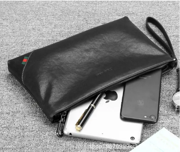 wholesale customized  big capacity British style Zipper luxury genuine leather braid casual Business  clutch bags for men male
