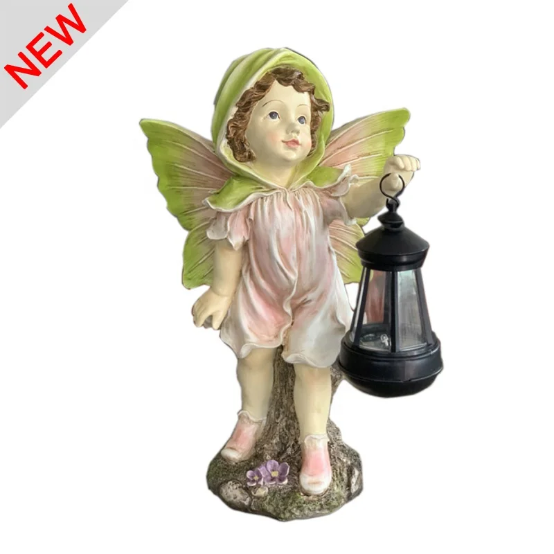 
Amazon Hot Selling Resin Fairy Hold Solar Lantern Garden Decoration 