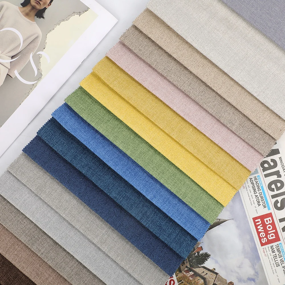 Manufacturer Direct Wholesale Linen Look 100% Polyester Fabric for Sofa Upholstery Woven Technique with Plain Style Sofa Clothes