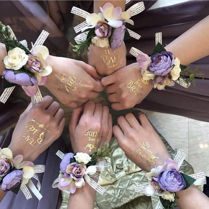 Wholesale Fashion Bride Team Gold Wedding Party Temporary Tattoo Sticker, Golden Silver Hand Mini Tattoo Sticker