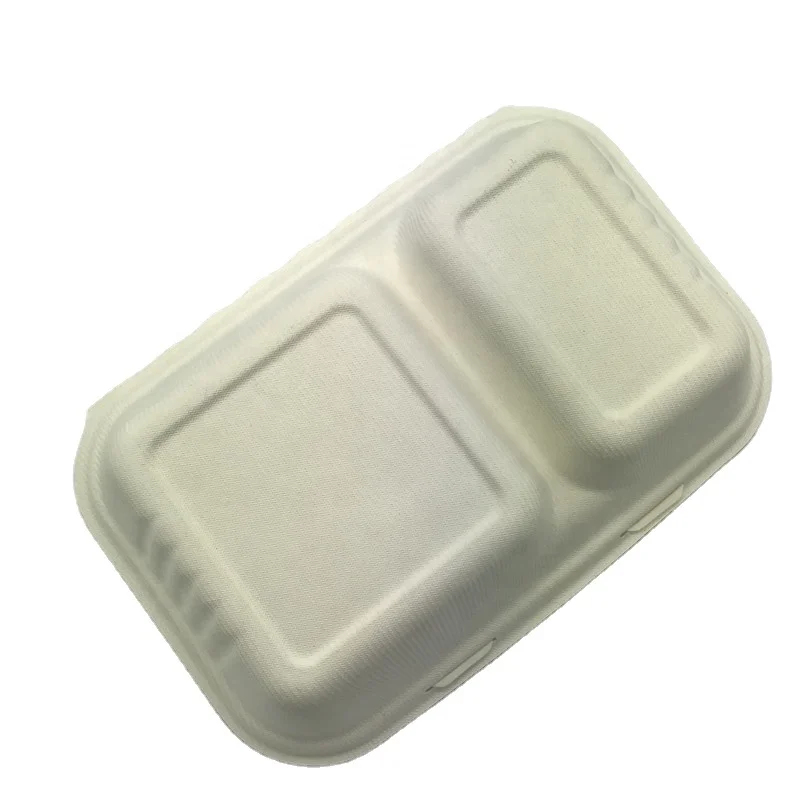 249*160*65mm 950ml 2 Compartment lunch box biodegradable compostable disposable sugarcane bagasse pulp hamburger clamshell