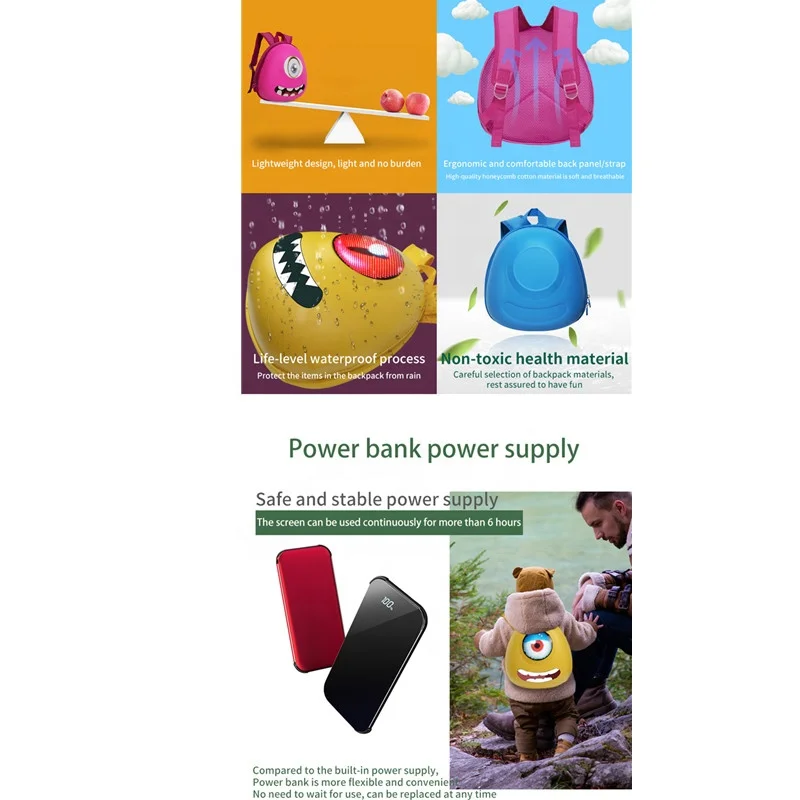 Hand-painted children backpack display screen full color USB power backpack, children creative leisure backpack