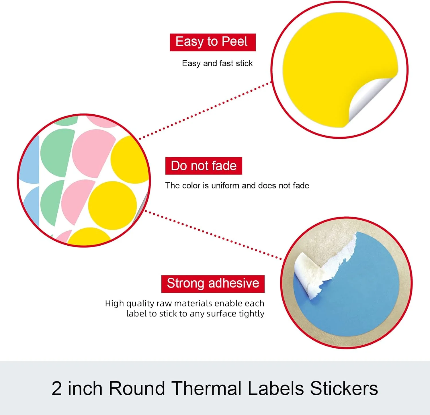 2 Inch Color Circle Thermal Printer Labels Roll,Self Adhesive Round Thermal Sticker Label for DIY Design Name Tags