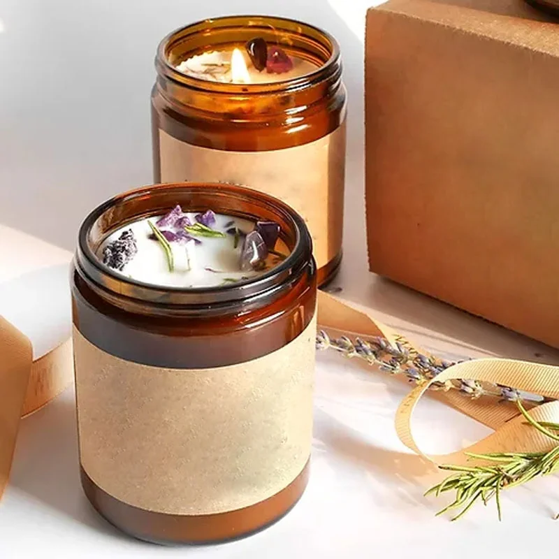 Custom Fragrance Natural Coconut Wax Oil Smoke Free Luxury Scented Candles Bulk with Dried Flowers