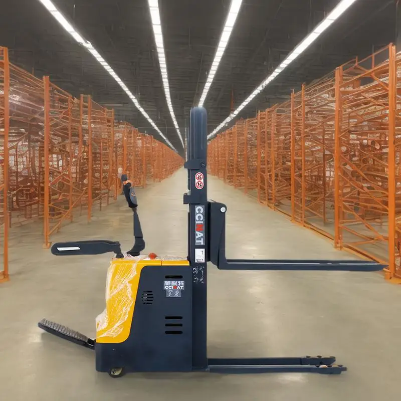 HaizhiLi 2.5m 2Ton China High Quality Self Loading Reach Fork Stacker Palle Stand-On Stacker Electric Forklift