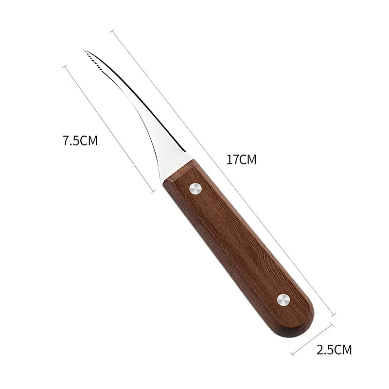 Easy to clean family multi-purpose kitchen stainless steel shrimp knife with red wooden handle