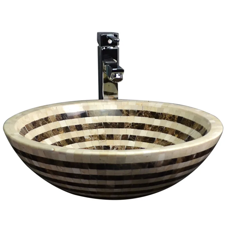 Round mosaic sink stone vanity Mosaic counter top washing bowl lavatory marble sink basin bath lavatory vanities