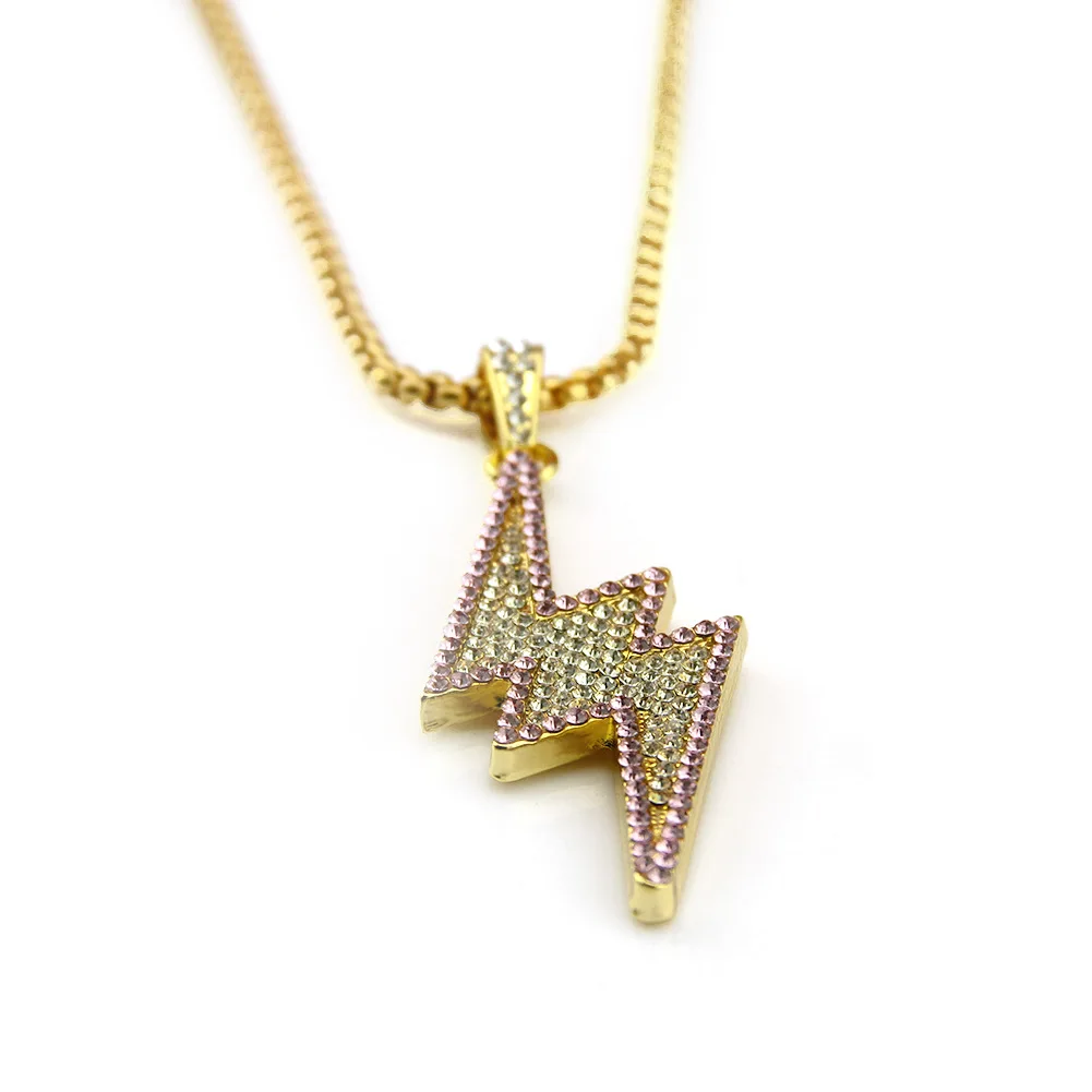 PUSHI jewelry New arrived lightning necklace fashion gold tiny lightning bolt hip hop zircon necklace