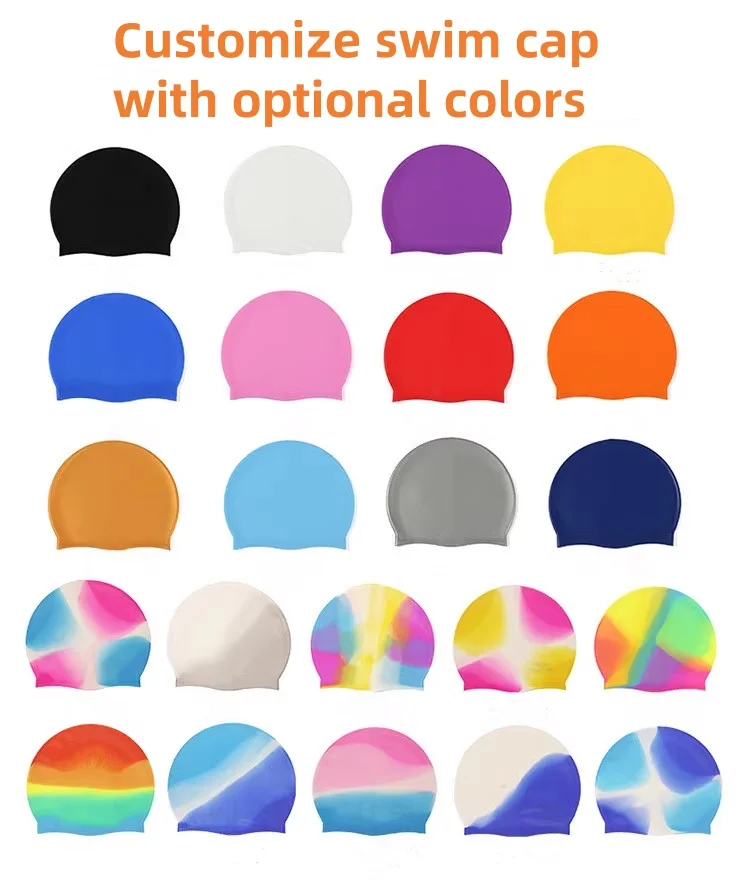Unisex 55g Swim Caps For Kids and Adults Flat 100%Silicone Waterproof Swimming Hat Cap Logo
